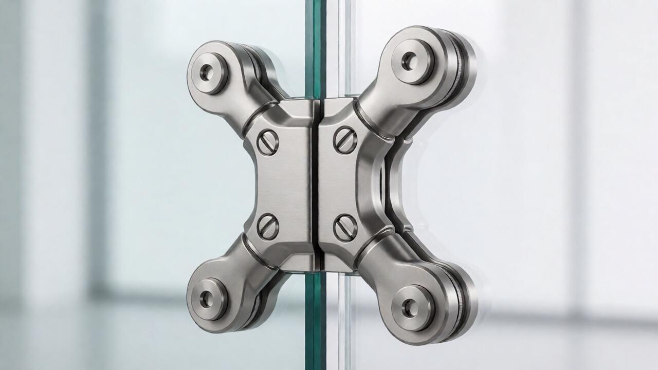 Close-up spider fitting 4-lengan stainless steel untuk kanopi kaca