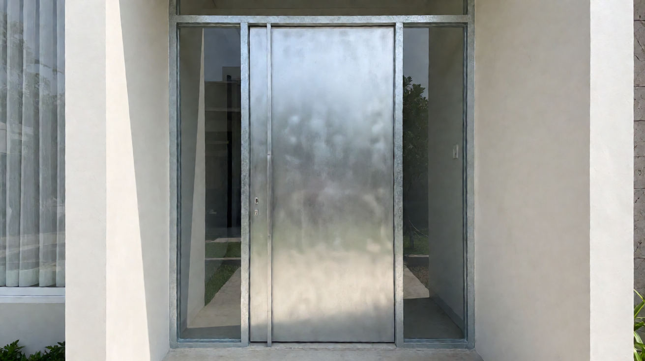 Pintu besi hollow galvanis powder coating untuk rumah tinggal dengan desain keamanan modern